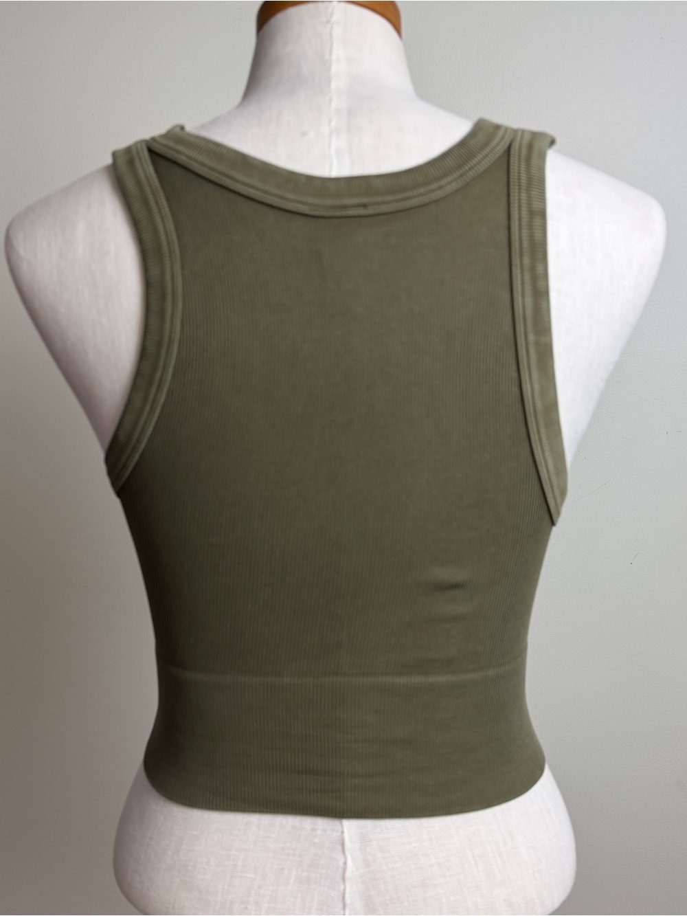 Olive Ribbed Racerback Crop Tank Top - Picture 2 of 6